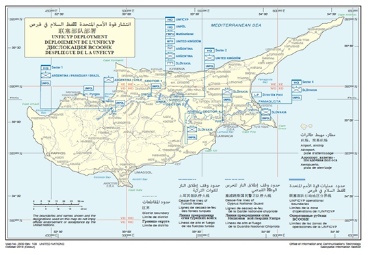 Az UNFICYP-misszió műveleti térképe